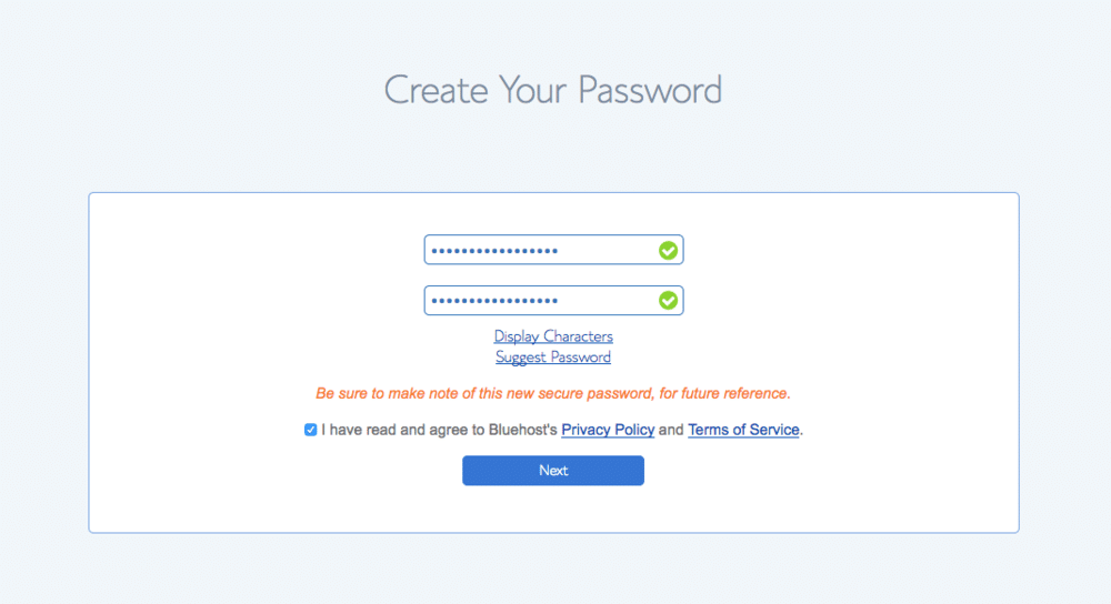 bluehost Create Password