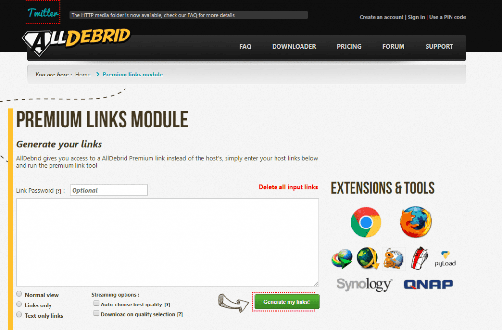 Alldebrid premium link generator