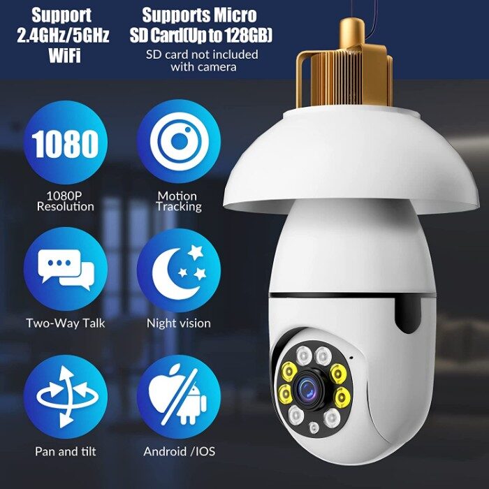 LaView 4MP Bulb Security Camera 2.4GHz,360 2K Security Cameras Wireless  Outdoor Indoor Full Color Day and Night, Motion Detection, Audible Alarm,  Easy Installation, Compatible with Alexa White
